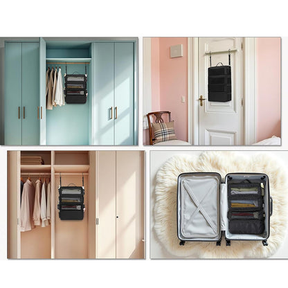 Large Hanging Travel Organizer with 4 Compartments  - Black