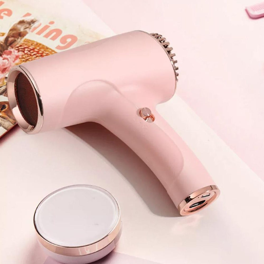 Portable Cordless Cool Wind Hair Dryer USB  Rechargeable Hairdressing Tool Pink