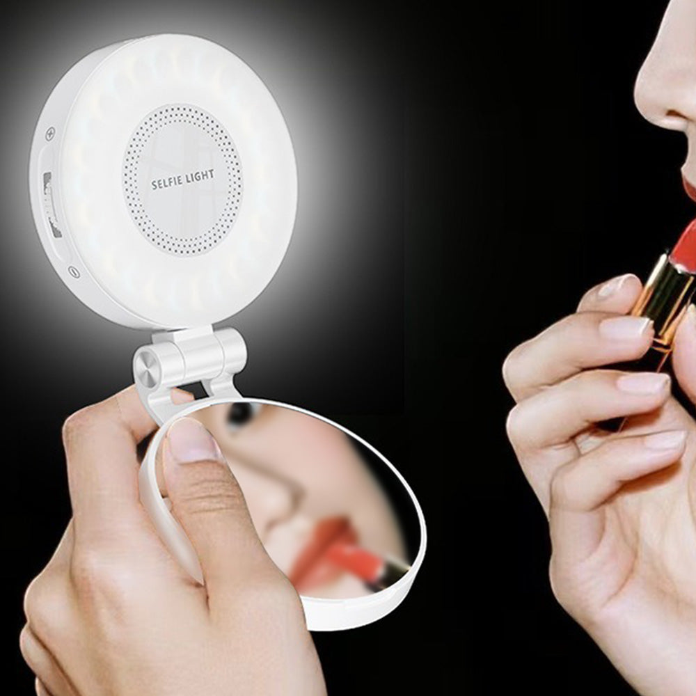 Phone Selfie Light Rechargeable Folding Phone Fill Light With Mirror-White