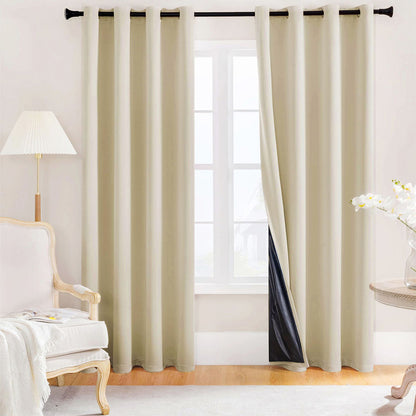 2 Pack 100 Percent Blackout Curtains with Black Liner-Beige