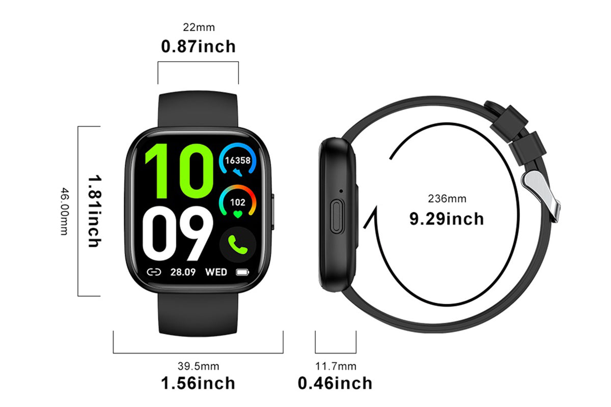 Smart Watch 1.85-Inch Fitness Watch with Heart rate Warning Sleep Monitor Blood Oxygen Calories Physiological Activity Tracker-Black