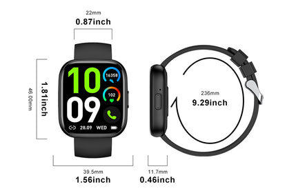 Smart Watch 1.85-Inch Fitness Watch with Heart rate Warning Sleep Monitor Blood Oxygen Calories Physiological Activity Tracker-Black