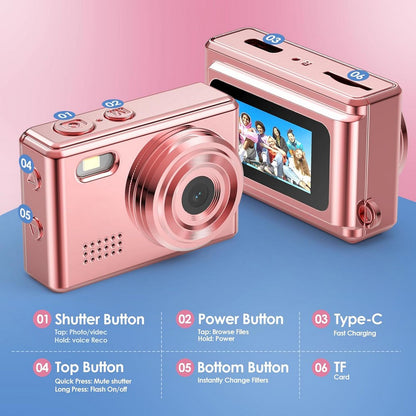 Mini Thumb Digital Camera 2MP Keychain Camera for Vlog and Travel-Pink