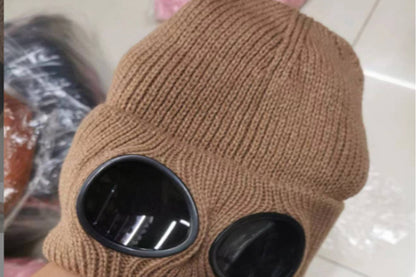 Winter Ski Hat with Goggles Thermal Knit Beanie - Khaki