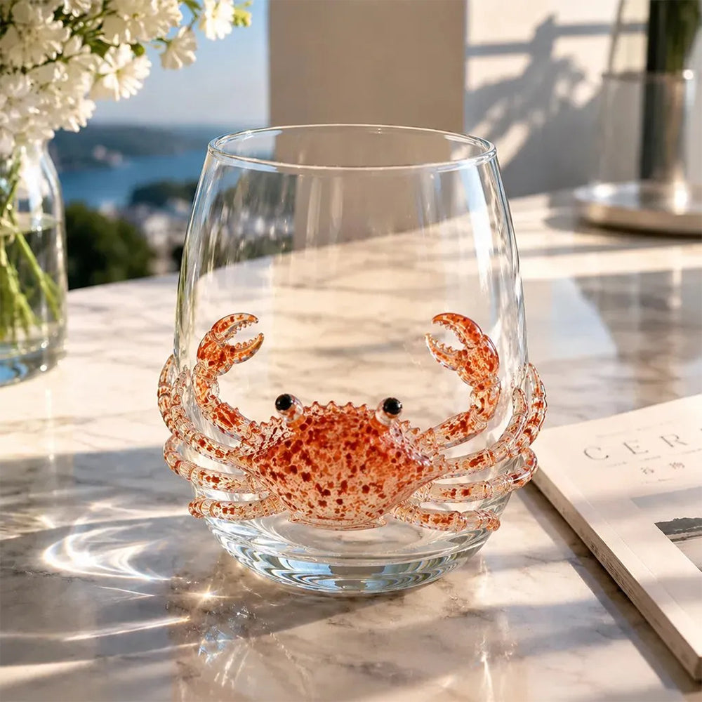 3D Ocean Animal Glass 350ml Borosilicate Wine Glass - Crab