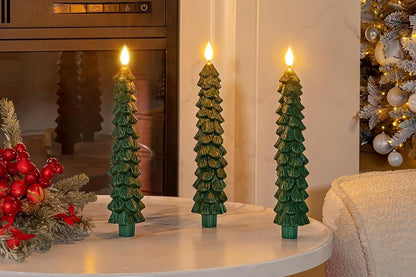 4Pcs Christmas Tree Candles LED Flameless Taper Candles 3D Wick Lifelike Leaves Dinner Xmas Holiday Decoration