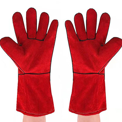 Double Layer Leather Welding Gloves Heat Resistant Fireproof Protective Safety Gloves Red