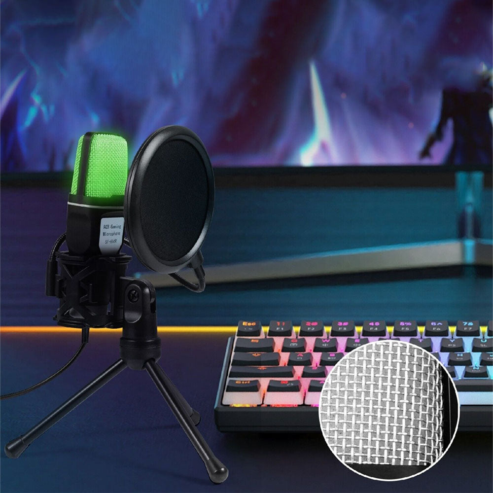 USB RGB Gaming Microphone Condenser Microphone with Tripod Stand for Streaming Recording