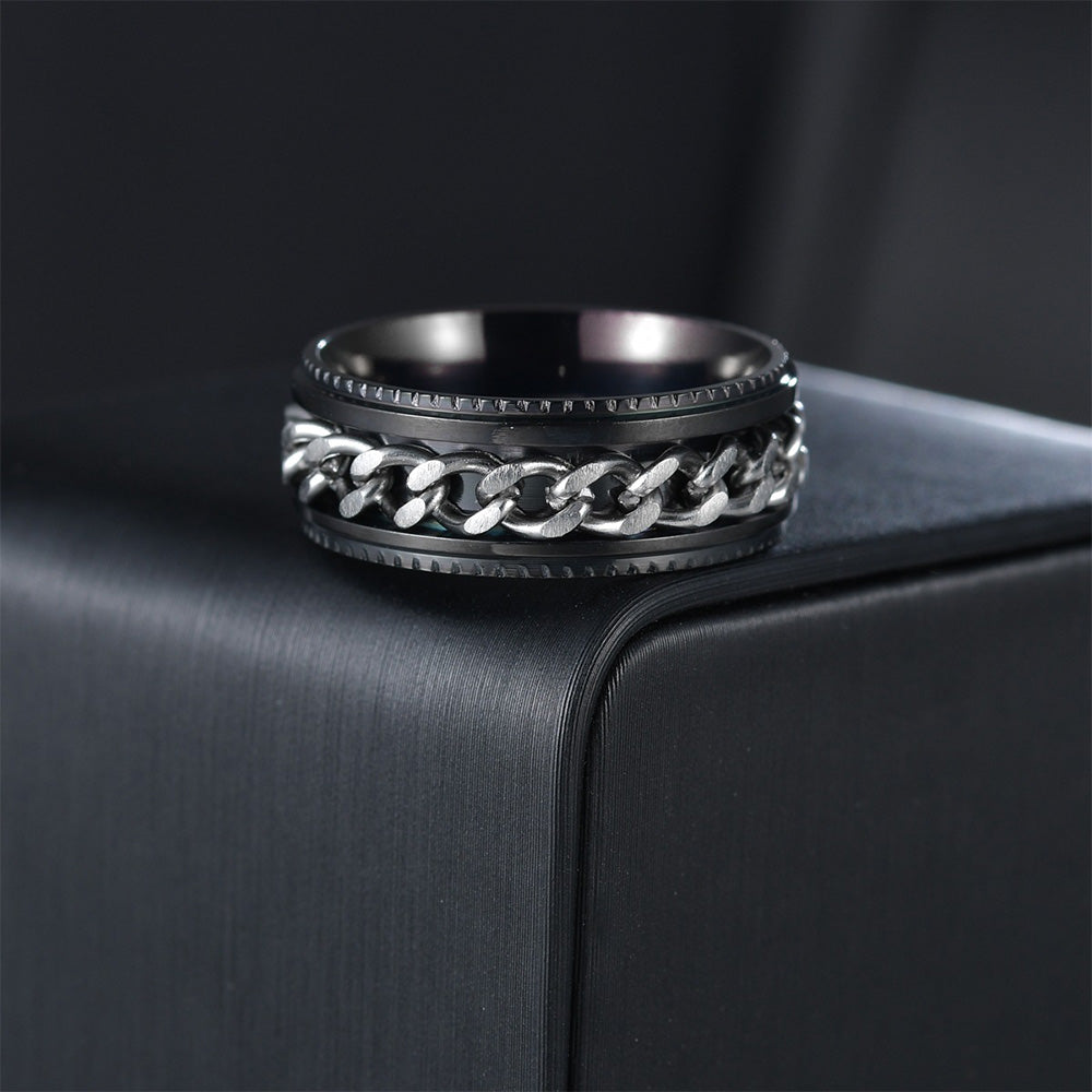 Fidget Spinner Ring for Anxiety Relief Stainless Steel for Adults & Teens Black and Silver