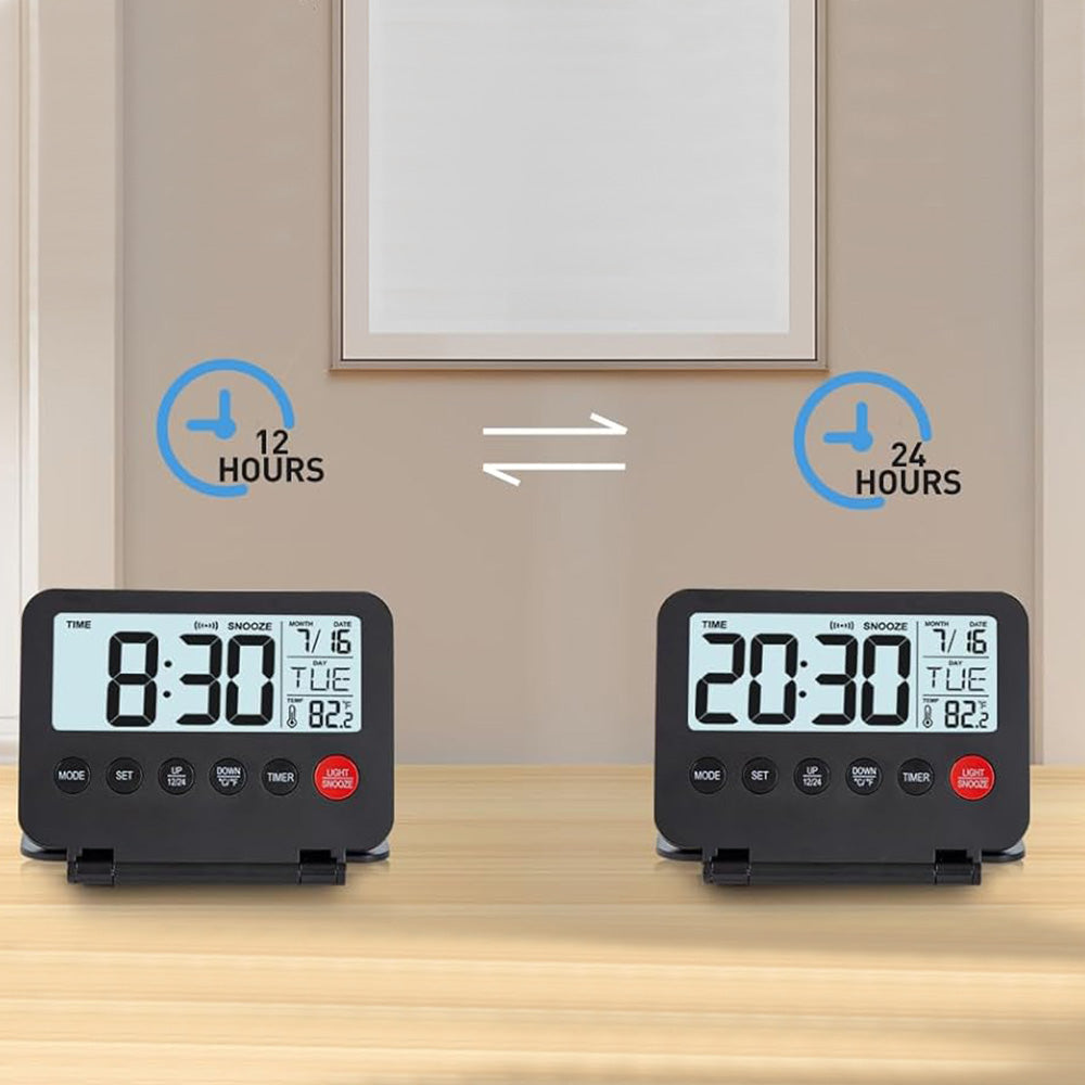 Smart Digital Alarm Clock with Temperature Display Snooze Function and LED Backlight Black