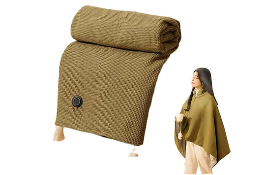 Portable Heated Shawl Wraps with Zipper 15s Fast Heating USB Heated Blanket for Women -Green