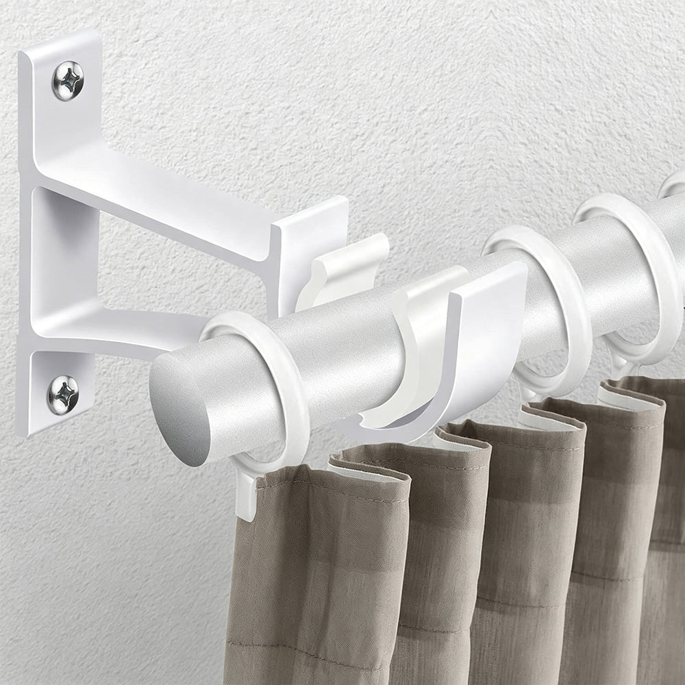 2 Piece Metal Support Curtain Rod Pole - White