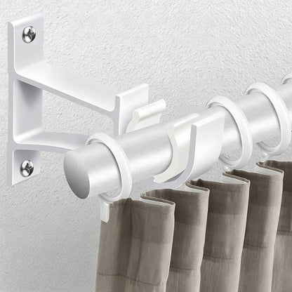 2 Piece Metal Support Curtain Rod Pole - White