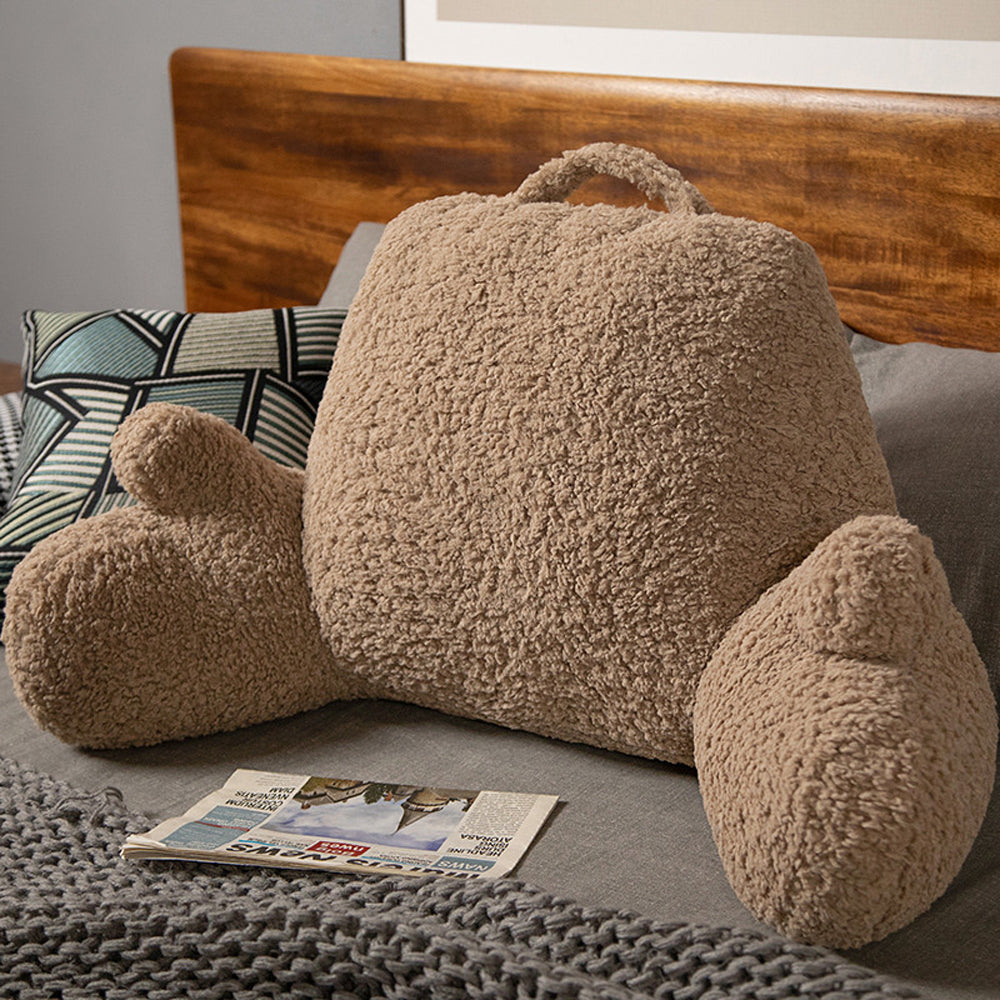 Fluffy Backrest Reading Pillow Lumbar Support Chair Cushion with Arms Coffee