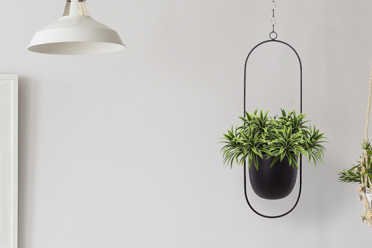 Swing Hanging Planter Planter Pots for Outdoor Plants with Drainage Hole-Black