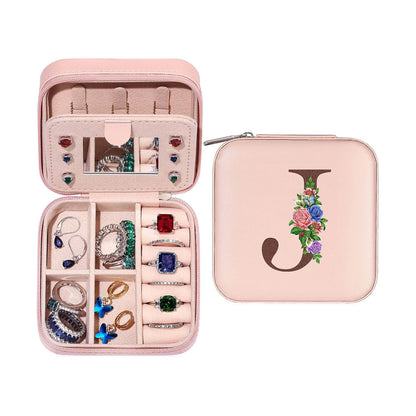 J Initial Letter Travel Jewelry Box Jewelry Case Jewelry Organiser with Mirror for Ring Necklace Earring Jewelry Storage