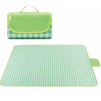 Oxford Picnic Blanket Roll Up Portable Camping Mat - Green Plaid