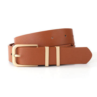 Women PU Leather Waist Belt Gold Pin Buckle Casual Belt for Jeans Dress-Camel
