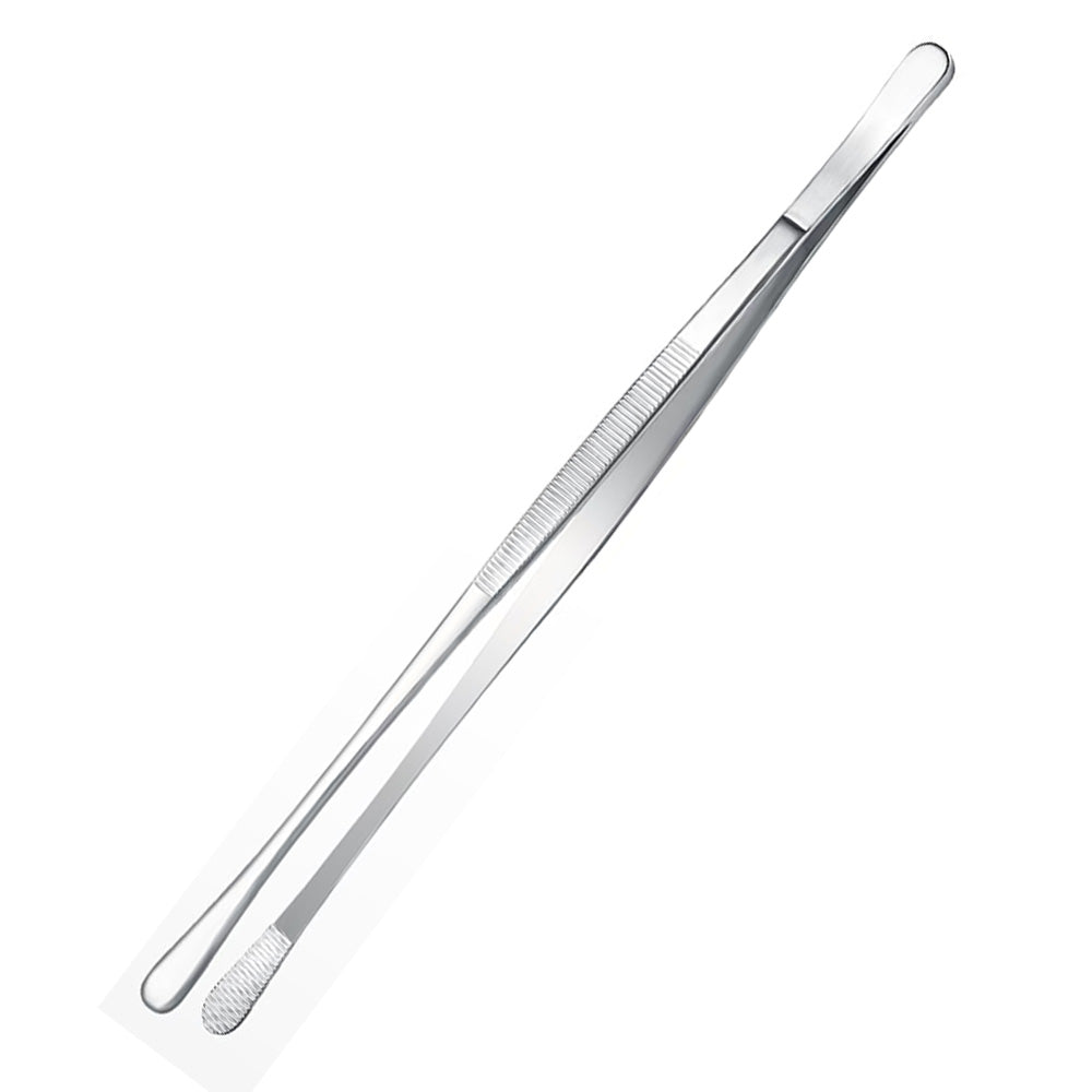 2 Pack 30cm BBQ Tongs Stainless Steel Round and Straight Head for Grilling Cooking-Silver