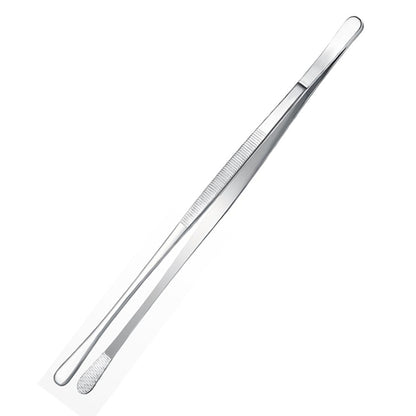 2 Pack 30cm BBQ Tongs Stainless Steel Round and Straight Head for Grilling Cooking-Silver