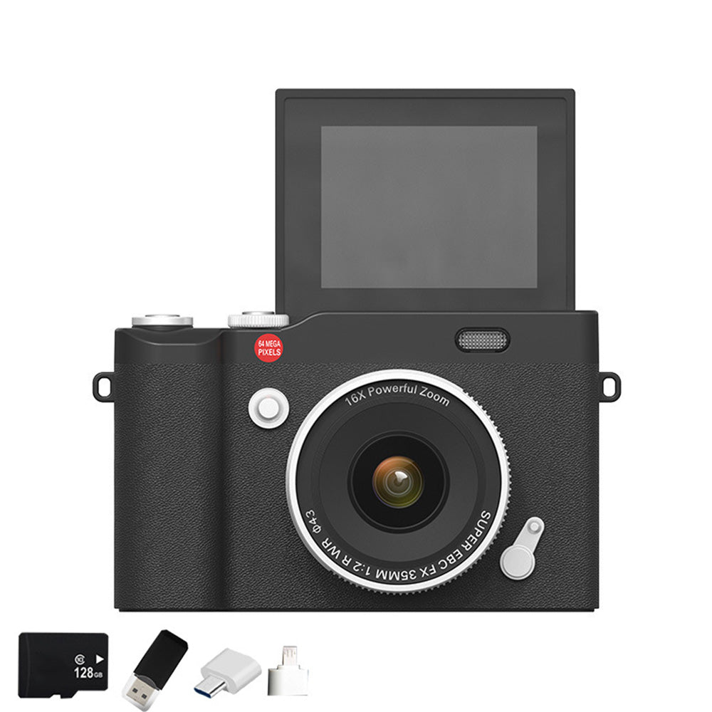 4K 64MP Vlogging Camera with Flip Screen & 16X Digital Zoom Black