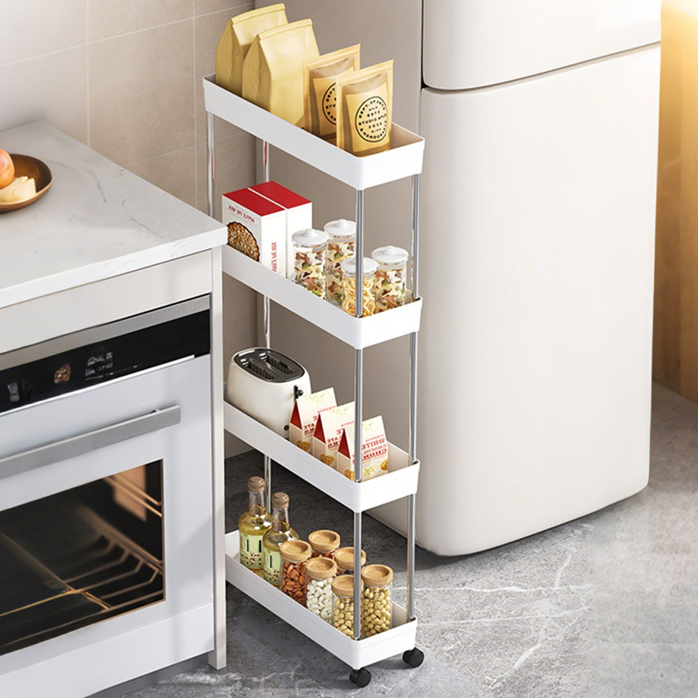 4 Tier Slim Rolling Storage Cart Bathroom Shelves Organizer for Kitchen Laundry