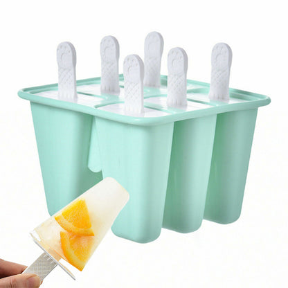 6 Cavity Ice Cream Mould Block Popsicle Molds Ice Lolly Mold With Sticks -Light Green