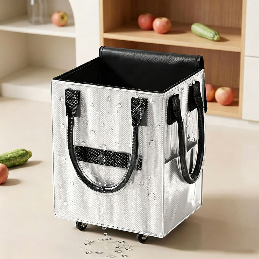 Reusable Grocery Bag Foldable Rolling Shopping Tote Bag - Silver