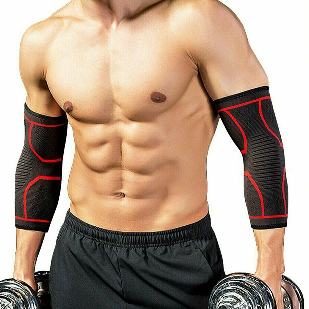 Pair of Elbow Compression Sleeve Elastic Arm Brace Support Wrap for Sports Red
