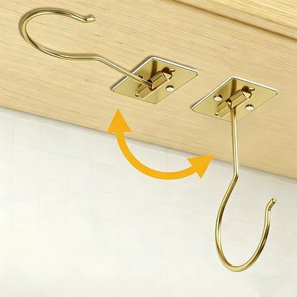 Self Adhesive Foldable Banana Hook for Under Cabinet Metal Holder for Kitchen-Gold