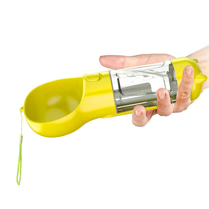 4 in 1 Pet Feeder Dog Cat Puppy Water Bottle Cup with Poop Bag Holder for Yorkie-Yellow