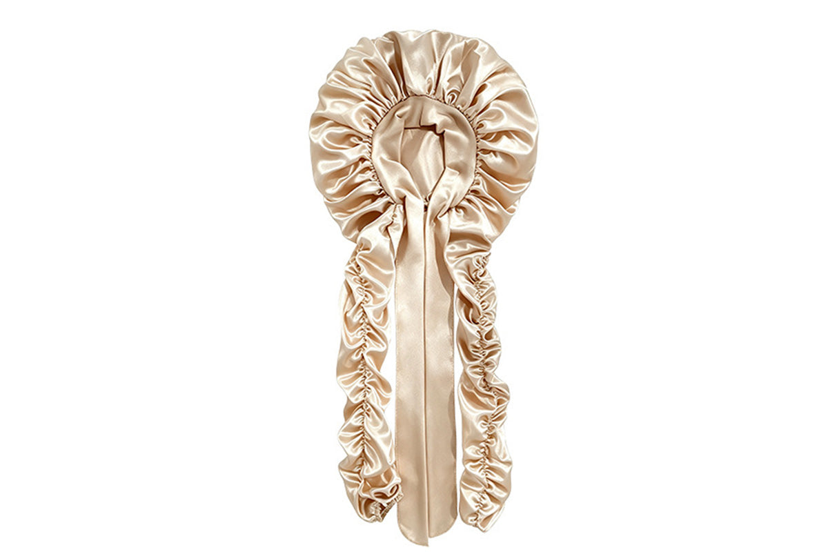 Double Layer Satin Sleep Cap for Long Hair Braids and Natural Hairstyles - Champagne