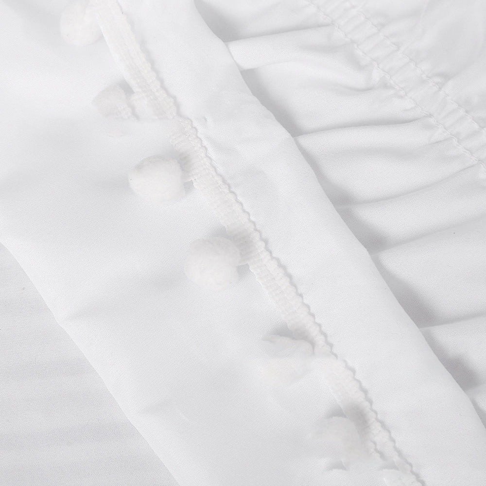 Pompom Fringe Bed Skirt Ruffle Valance Bed Wrap Valance White