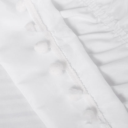 Pompom Fringe Bed Skirt Ruffle Valance Bed Wrap Valance White