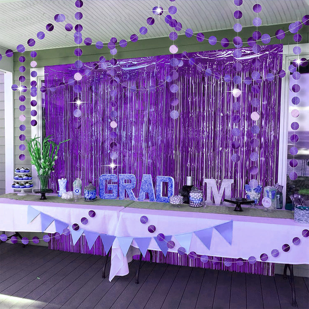 2Piece PET Foil Fringe Door Curtains-Purple