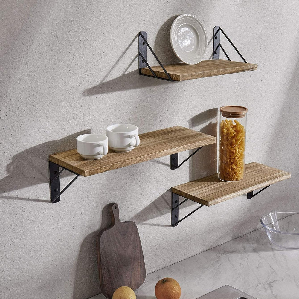 Set of 3Pcs Wall Mounted Wood Floating Shelves Storage Display Racks Wood