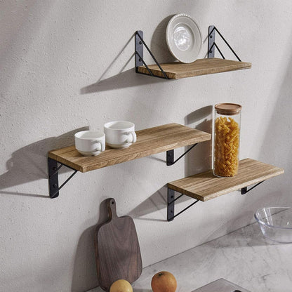 Set of 3Pcs Wall Mounted Wood Floating Shelves Storage Display Racks Wood