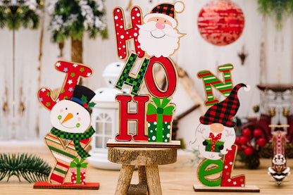 Christmas Wooden Letter Figurine Ornaments Set with Santa Snowman Gnome Table Decoration Signs-Santa