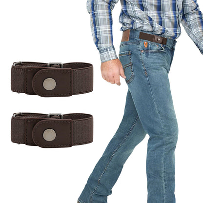 2Pcs Elastic Side Buckle Belt for Jeans Pants Unisex Adults Adjustable Waistband Stretch-Coffee