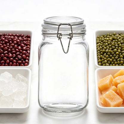 Clear Glass Airtight Storage Jar with Clamp Lid and Silicone Seal