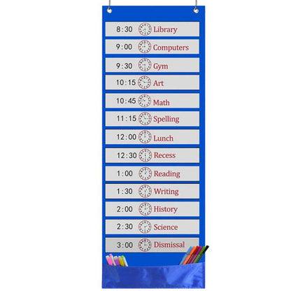Wall Time Management Card Organizer with 14 Dry Erase Cards - Blue