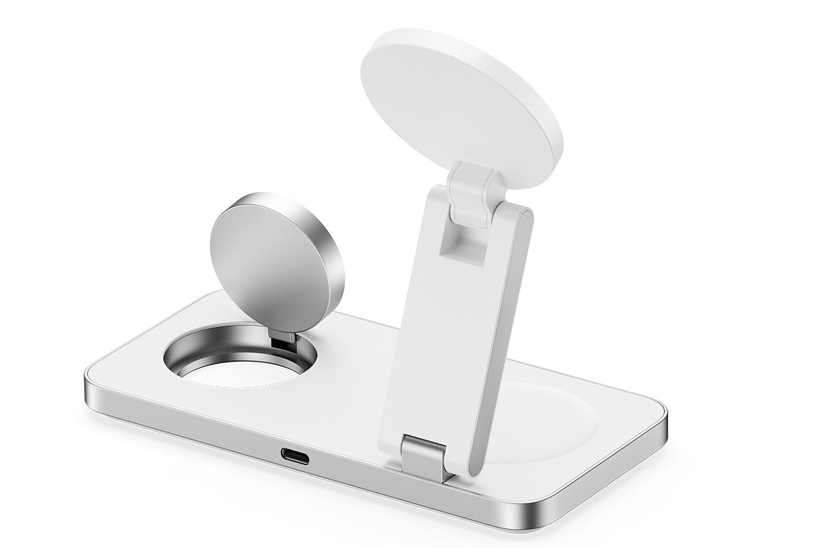 3 in 1 Wireless Charger Dock Charging Station for Apple Watch iPhone AirPods-White