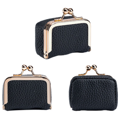 Mini Genuine Leather Jewelry Box Portable Vintage-Inspired Jewelry Case with Kiss Lock for Earring Ring Black