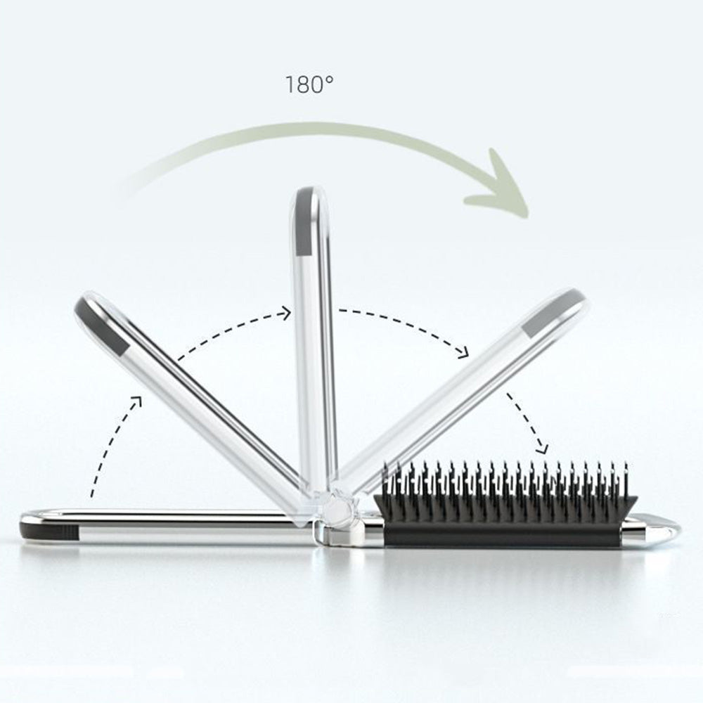 2Pcs Folding Hair Brush with Detachable Makeup Mirror Portable for Travel-Silver