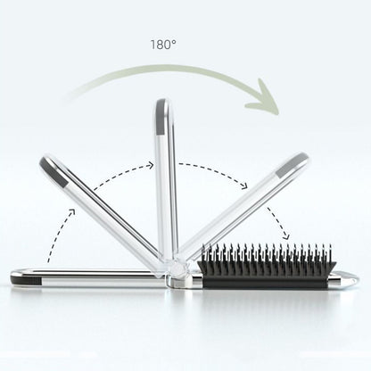 2Pcs Folding Hair Brush with Detachable Makeup Mirror Portable for Travel-Silver