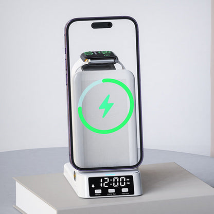 3-in-1 Wireless Charging Station with Digital Alarm Clock Fast Charging Dock for Samsung White