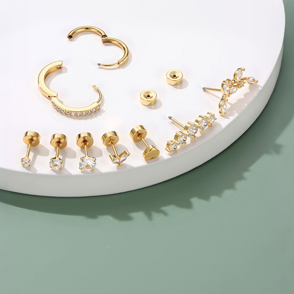 12 Pairs Women Earrings Studs and Hoops Set Fashion Cartilage Stackable Jewelry-Gold
