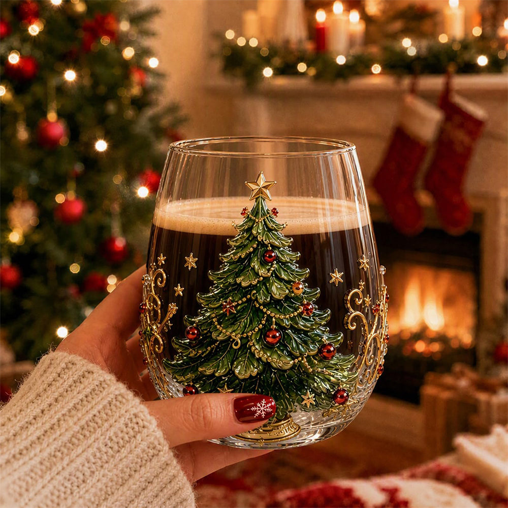 Christmas Embossed Whiskey Glass Christmas Whiskey Glass - Christmas Tree