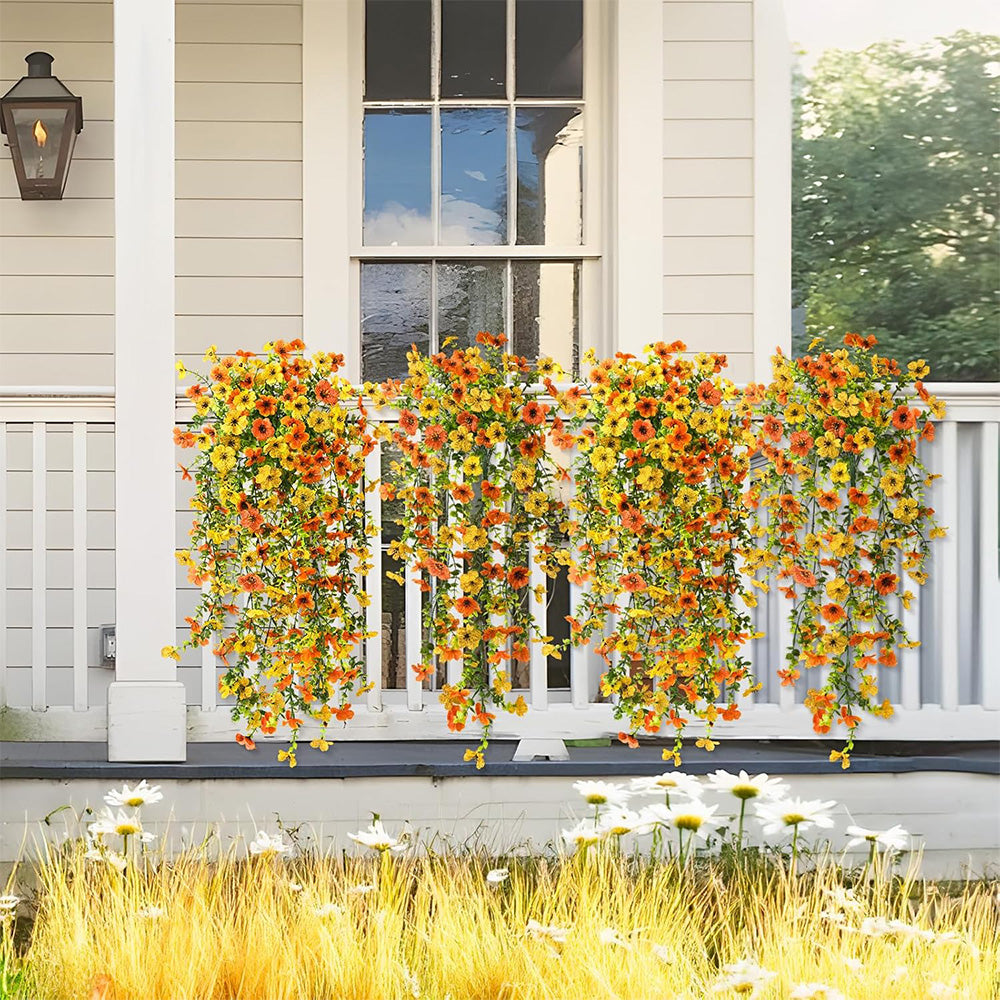 2Pcs Artificial Flowers Outdoor Hanging Faux Floral Decor for Planter Basket Window Box-Orange