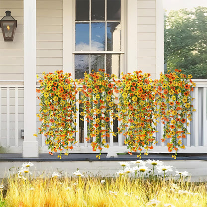 2Pcs Artificial Flowers Outdoor Hanging Faux Floral Decor for Planter Basket Window Box-Orange